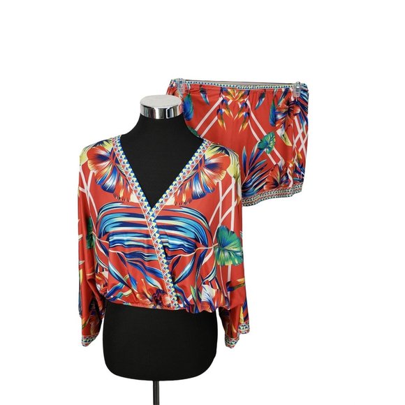 Soul Flow Yo Yoga Miami Tropical Flewed Out Orange 2 Piece Outfit Shirt Short XL - Picture 1 of 11